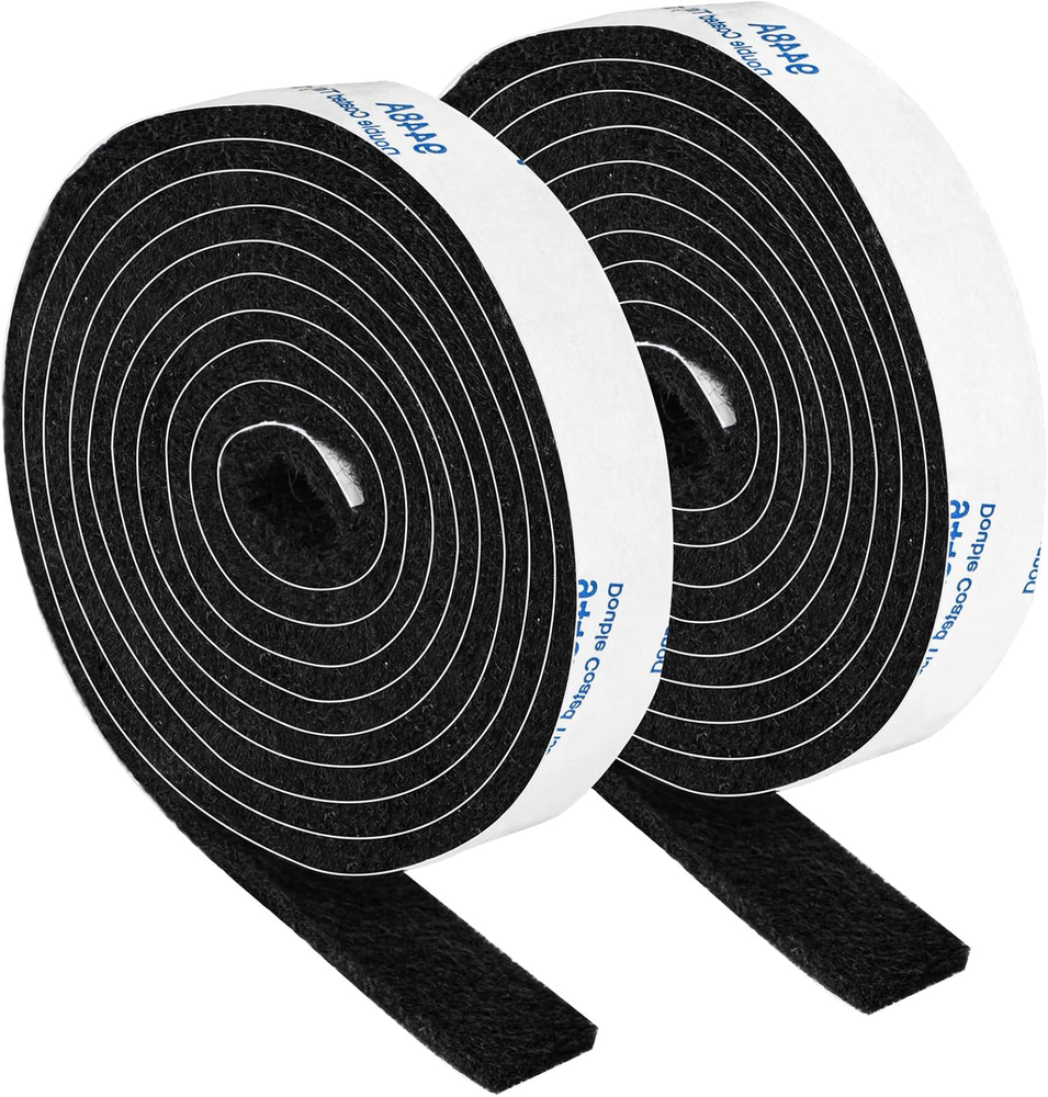 Felt Strips with Adhesive Backing, Tape 2 Rolls 1/2x60 inch, Black