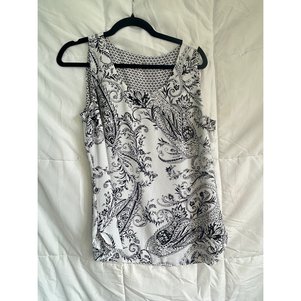Black White Paisley Print Sleeveless Tank Top Women's Casual Shirt