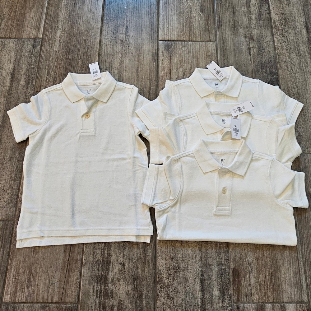 Gap Kids White Uniform Polo Shirts Lot of 4 Boys XS 4-5 School Short Sleeve NEW