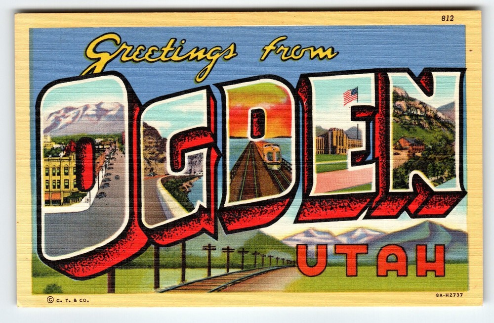 Greetings From Ogden Utah Large Big Letter Postcard Linen Curt Teich Vintage