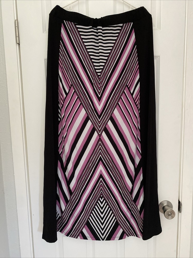 Michael Kors Maxi Skirt Women's Large Pull On Elastic Waist Black Pink White