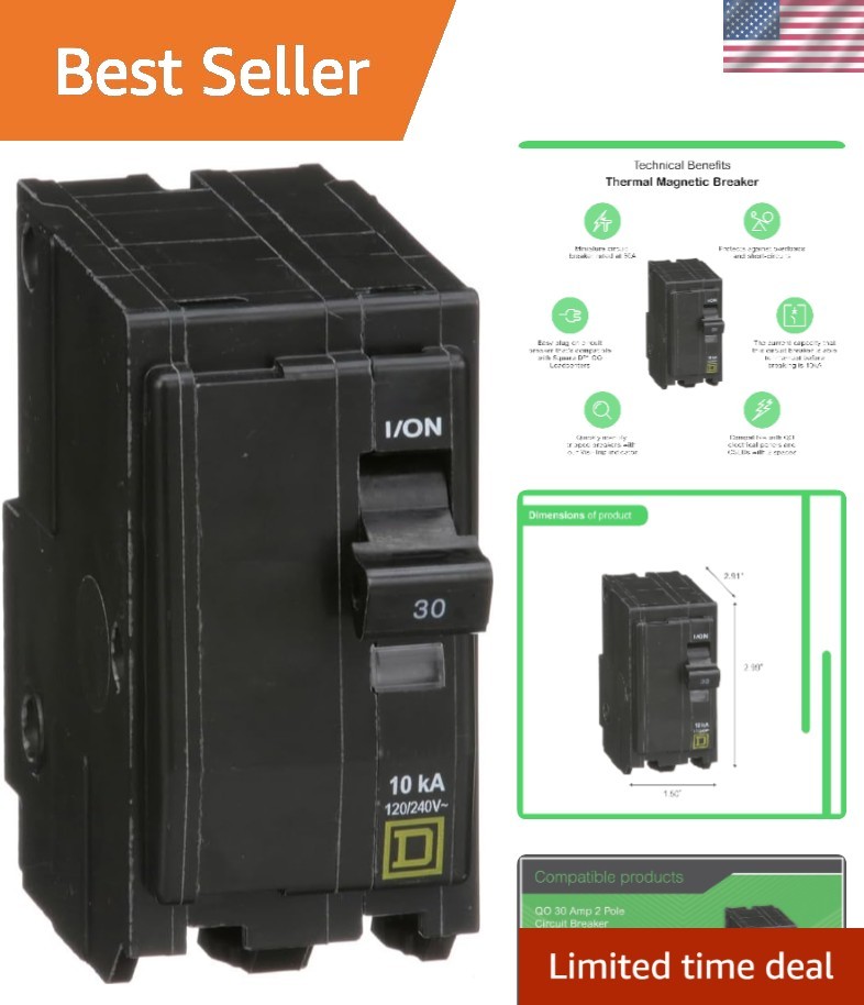 Square D by Qwik Open 30 Amp Mini Circuit Breaker, 2 Pole, 120/240V AC, 10kA ...