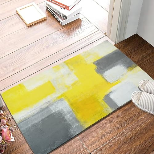 Welcome Mats Grey and Yellow Abstract Art Indoor Front Door Mats, Indoor Mats