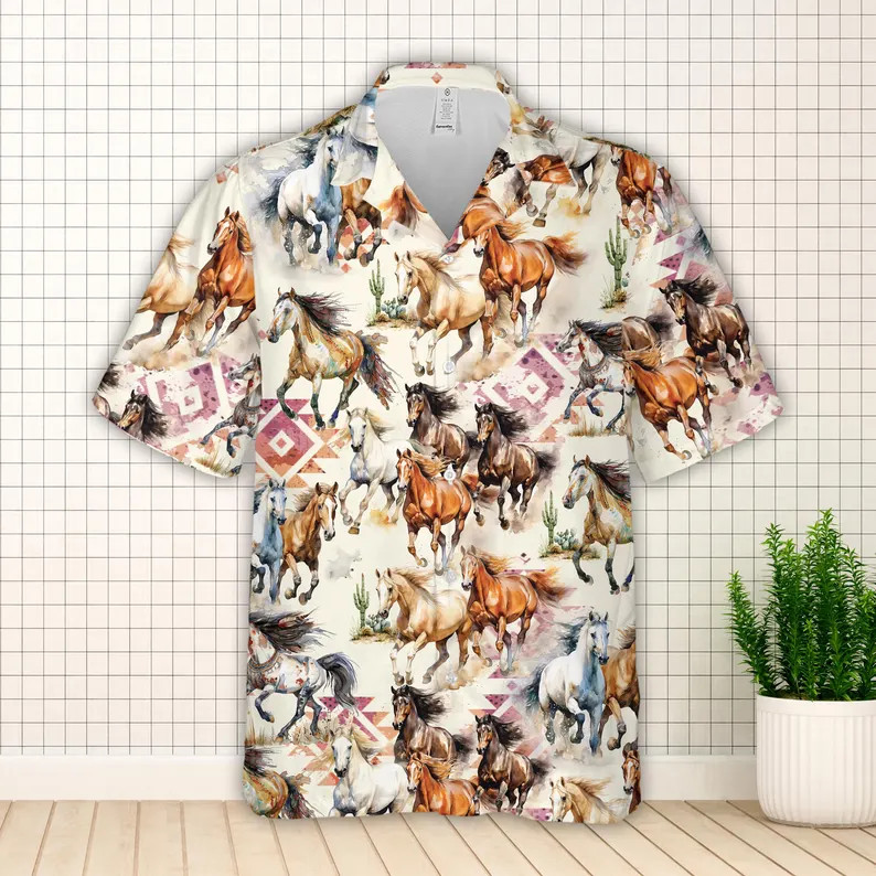 ing Horses Button Up Shirt, Kentucky Derby Shirt, Equestrian Shirt For Derby Day