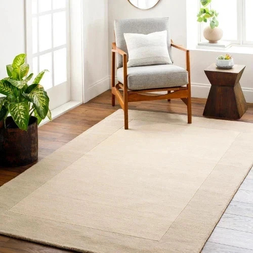 New Geometric Hand Tufted 100% Wool Rug Color Cream Handmade Design Carpet Rug