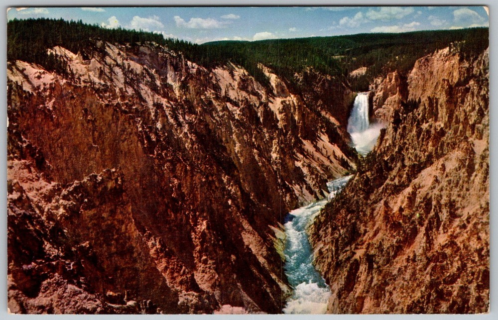 Vtg Postcard Grand Canyon Lower Yellowstone National Park, WY 1950s