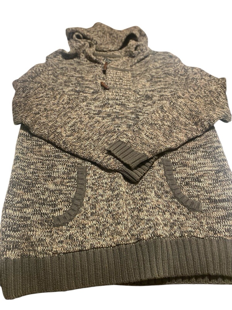 Suéter con Capucha Botón Palanca con Bolsillo Frontal Para Mujer’s Pull Over Marrón Jaspeado