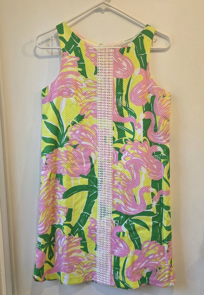 Lilly Pulitzer Girls Shift Pink Flamingo Target Dress Yellow XL (14-16) Easter