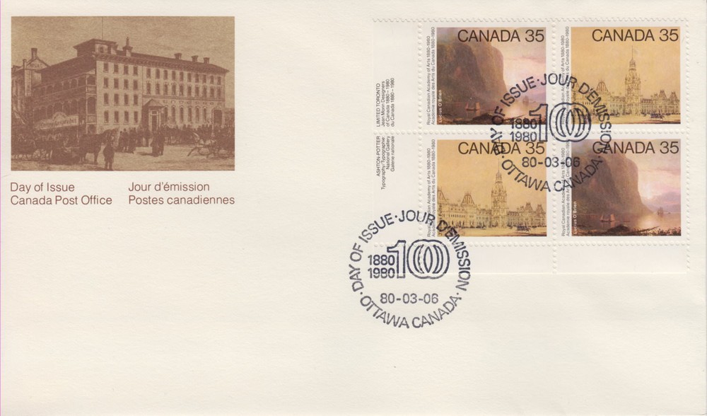 Canada 35¢ Academy of Arts LL Plate Block First Day Cover #851-852-image