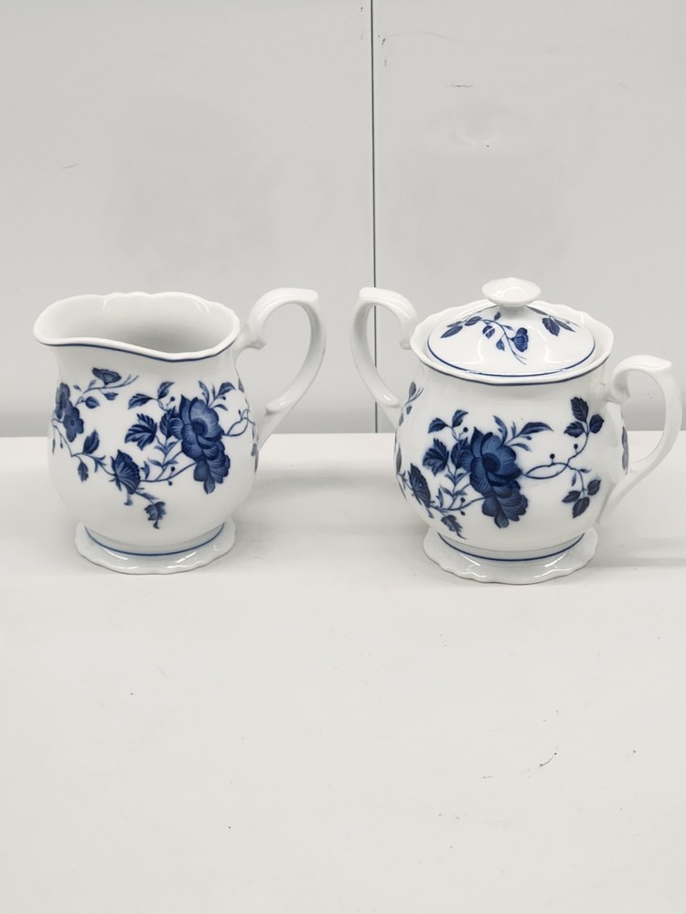 Royal Meissen Blue & White Floral Fine China Creamer & Sugar Bowl Mint