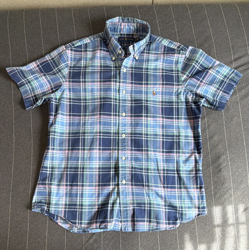 Ralph Lauren Classic Fit Men’s L Plaid Short Sleeve Button-Down Cotton Shirt