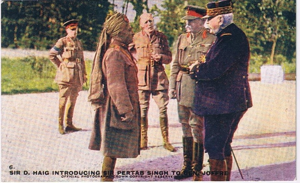 Postcard WWI Sir D Haig Introducing Sir Pertab Singh To General Joffre