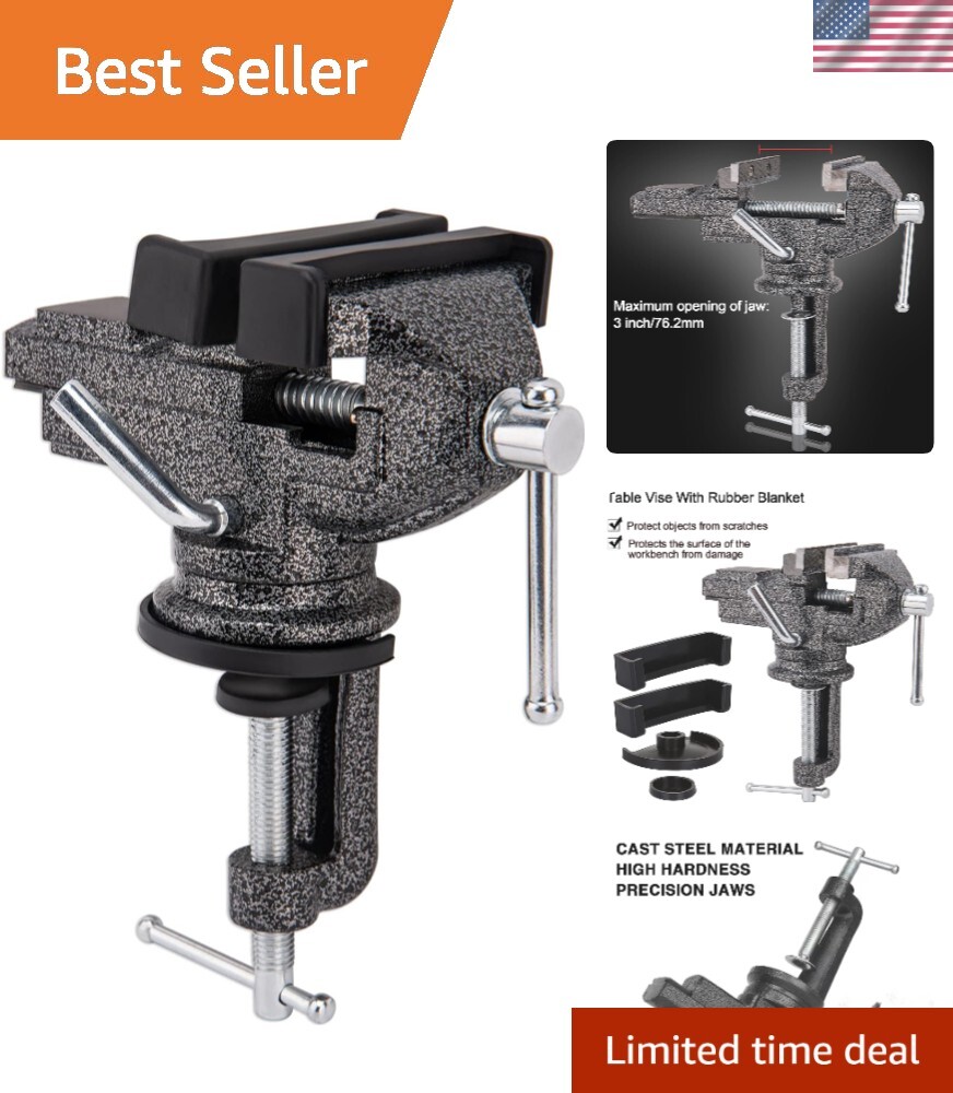 3 Inch Cast Steel Swivel Base Table Vise for Wood and Metal Workshop Clamping  