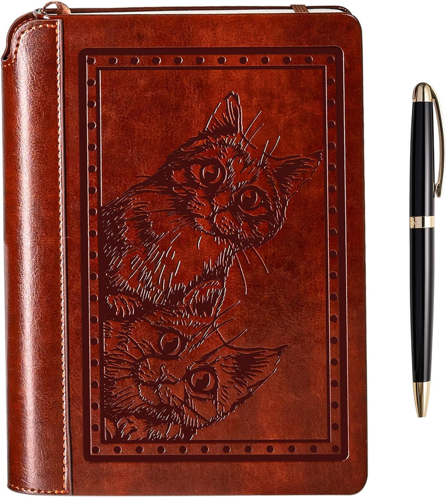 Cat Journal Gift Set - Hardcover Vegan Leather 192 Pages Includes Pen Gift Box