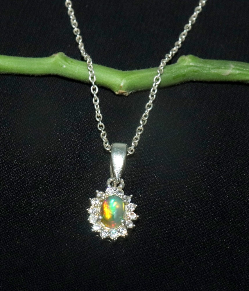 sterling silver opal pendant Natural Ethiopian opal necklace beautiful pendant