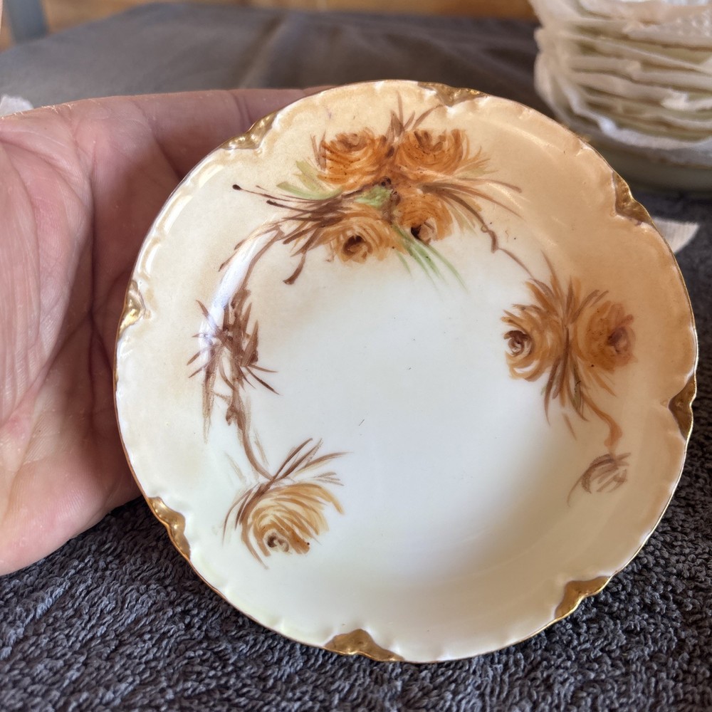 Antique Haviland Limoges Plate Poppies Gold Trim Red Plate 5” Wide France