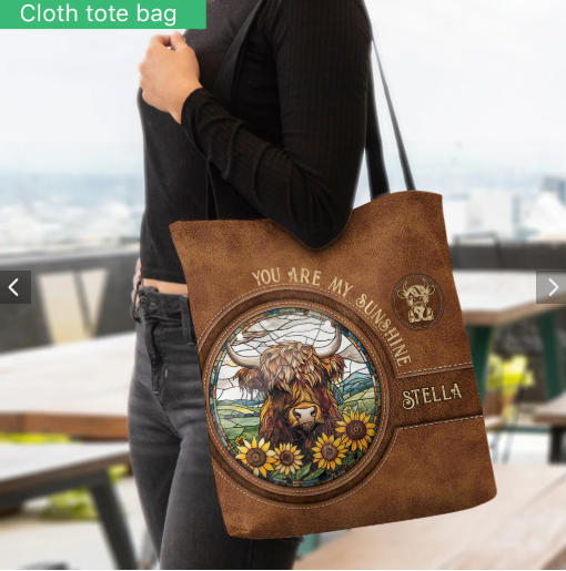 Personalized Baby Cow Sunflower Tote Bag, Cow Handbag
