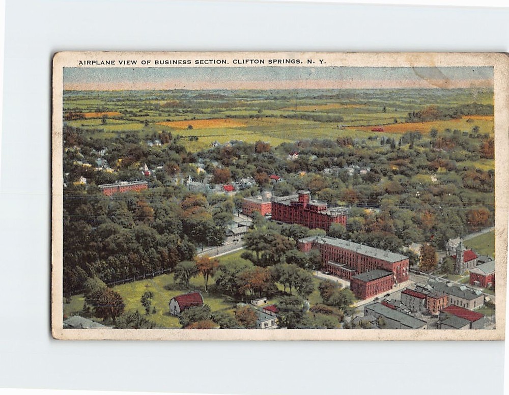 Postcard Aerial View of Business Section Clifton Springs New York USA
