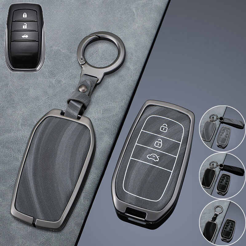 Zinc Alloy Leather Key Case Cover for Toyota Fortuner RAV4 Highlander Camry