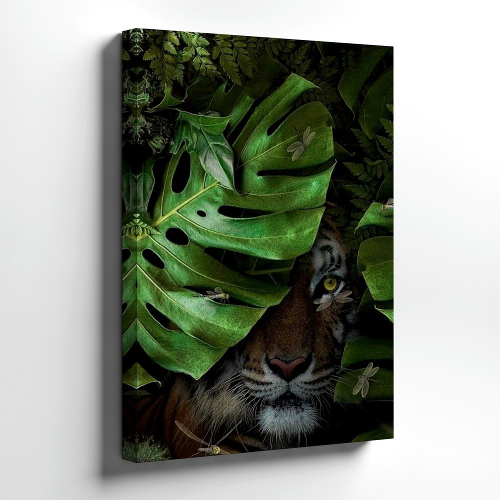 Wall Art Tiger in Tropical Jungle Leaves Botanical Wildlife Canvas Print Decor