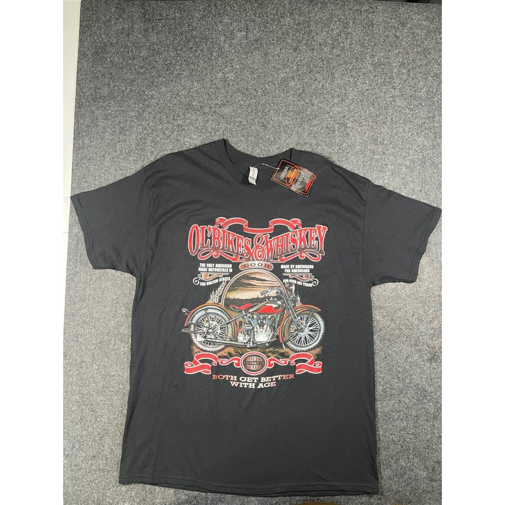 Hot Leathers Ol' Bikes & Whiskey Motorcycle Graphic T-Shirt Mens XL Black NEW