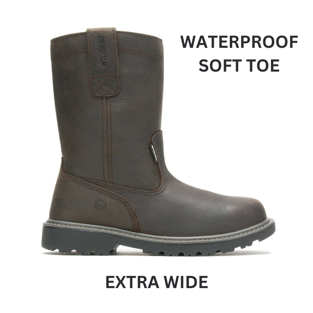 Wolverine W10682-EW Mens 10-Inch Extra Wide Dark Brown Leather Waterproof Work Boots