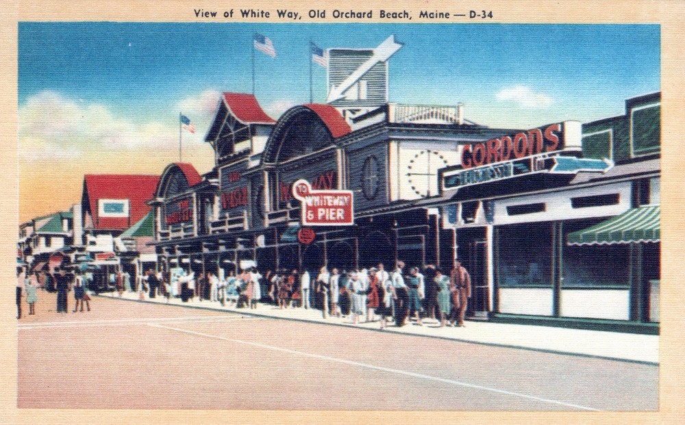 View Of White Way. Old Orchard Beach, Maine 1940’s Linen Postcard