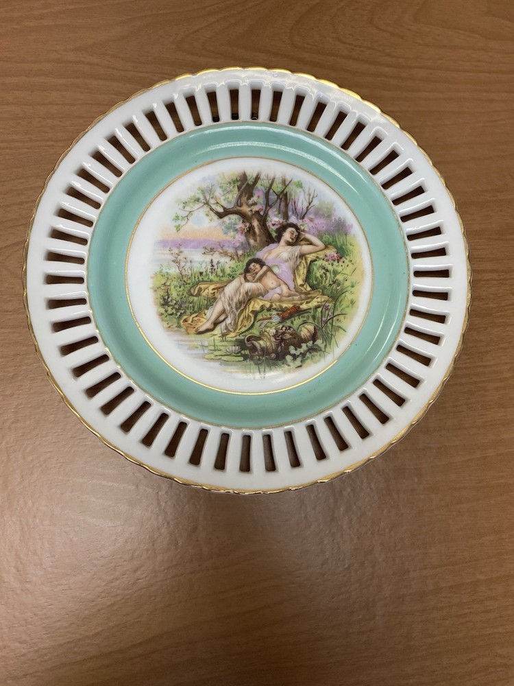 Vintage Wales China Japan Hand Painted Neoclassical Wall Plaque Plate 8 in