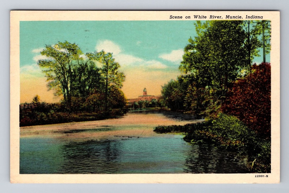 Muncie IN-Indiana, Scene on White River, c1961 Antique Vintage Souvenir Postcard