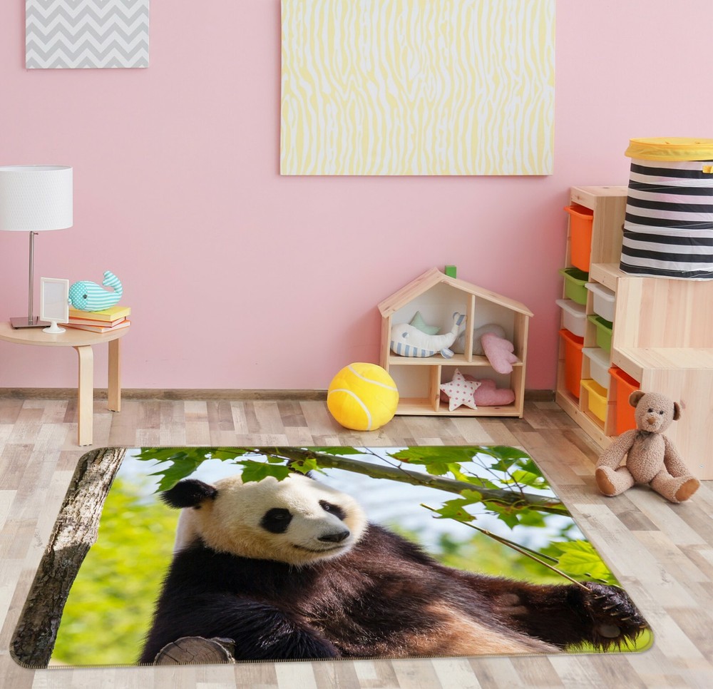 3D Panda Leaves Non-Slip Rug Mat Elegant Animal Print Carpet O3192 Fay