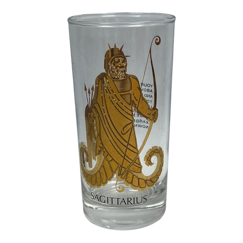 MCM Sagittarius Zodiac Glass Tumbler Gold Highball Tom Collins Barware Vintage