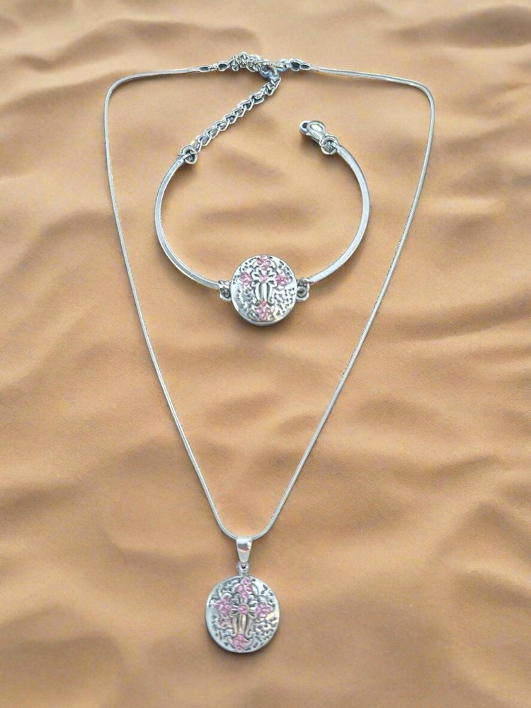 Pink Faith Snap Button Jewelry Necklace and Bracelet