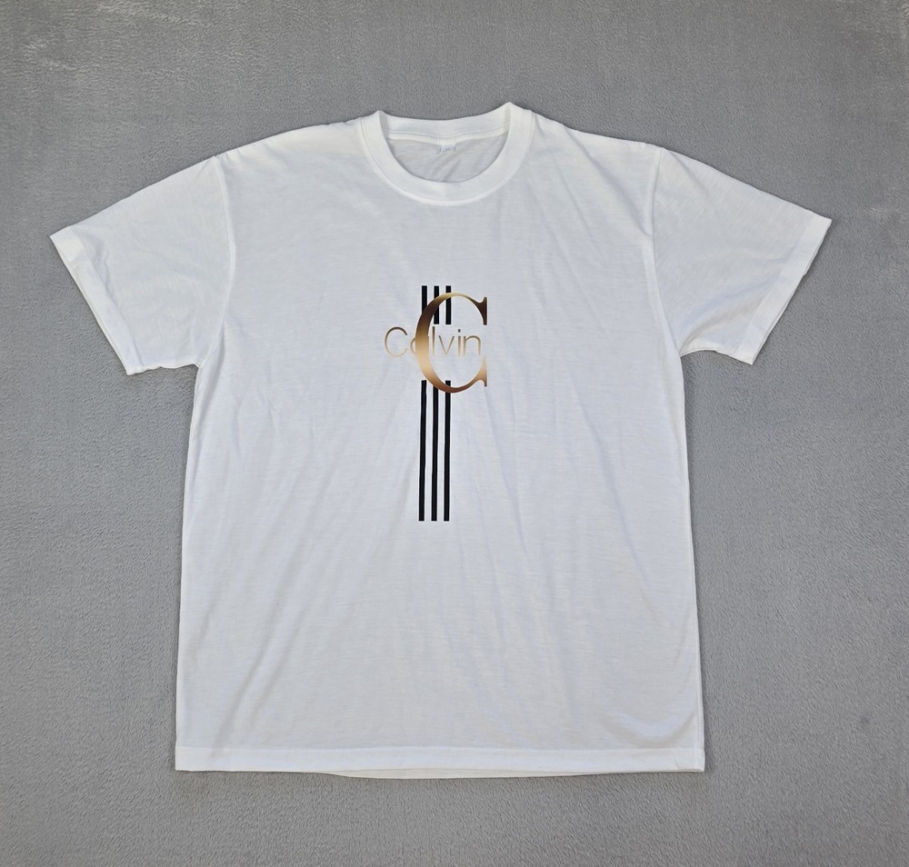 Calvin Style White Graphic T Shirt Men’s Size M Short Sleeve Cotton Tee New