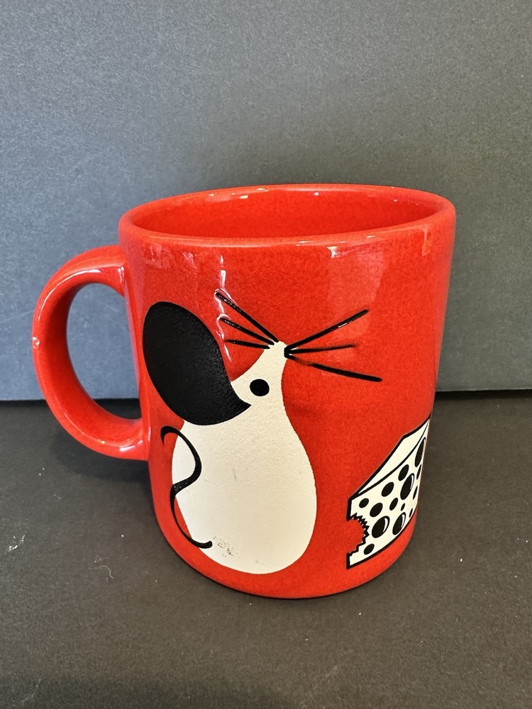 Mug Waechterbach W Germany Red Black and White Mouse Cheese Vintage