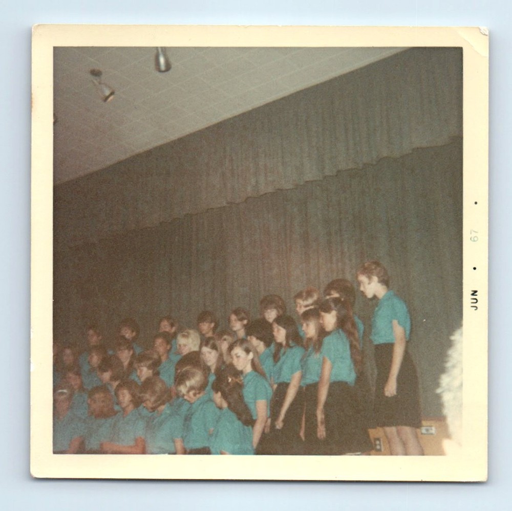 Old Vintage Square Color Photo TEEN GIRLS CHOIR FOUND SNAPSHOT PHOTOGRAPH PIC