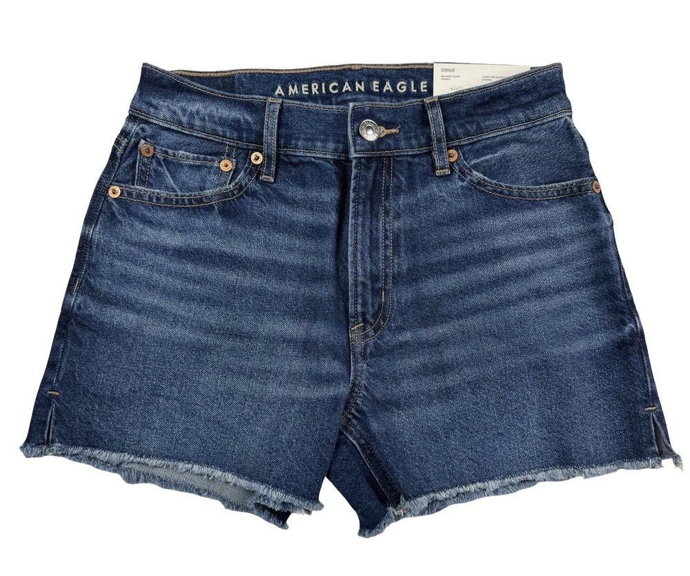 American Eagle Shorts 00 Super High Rise Relaxed Frayed Denim Blue