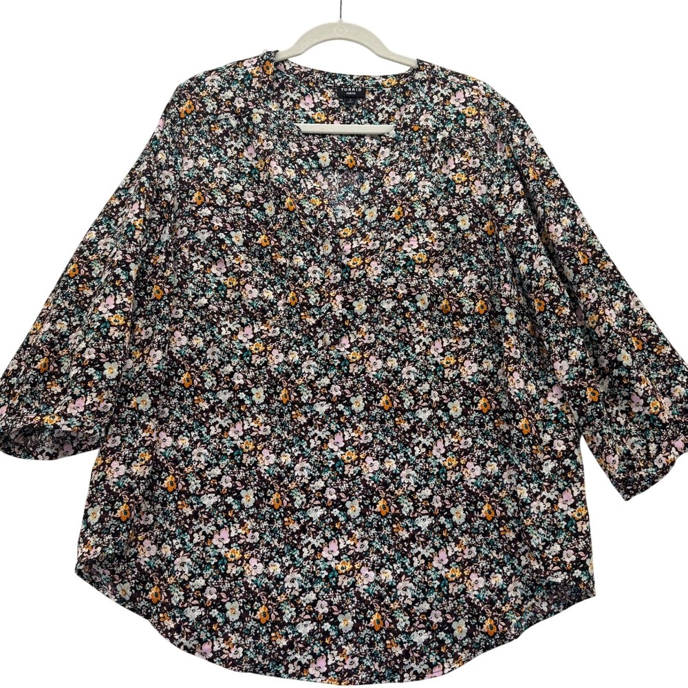 Torrid Harper Georgette Pullover 3/4 Sleeve Blouse Women's Plus Size 2X Floral