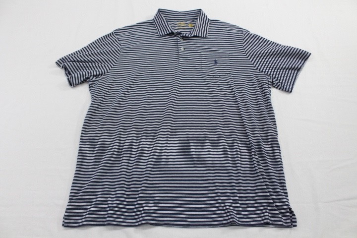 Polo Ralph Lauren Polo Shirt Mens 2XL Navy Blue Striped Short Sleeve Performance