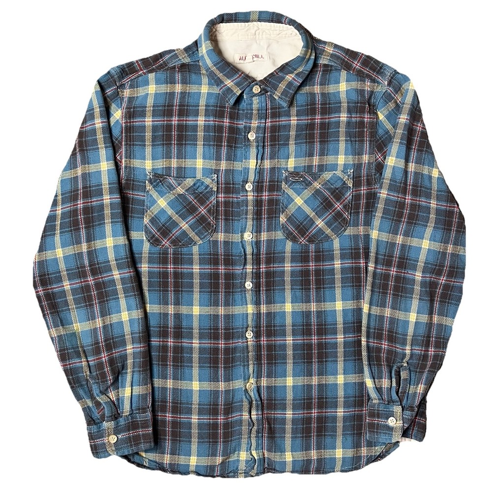 Alex Mill Mens Flannel Shirt Large Blue Yellow Plaid Workwear Button Up Brushed