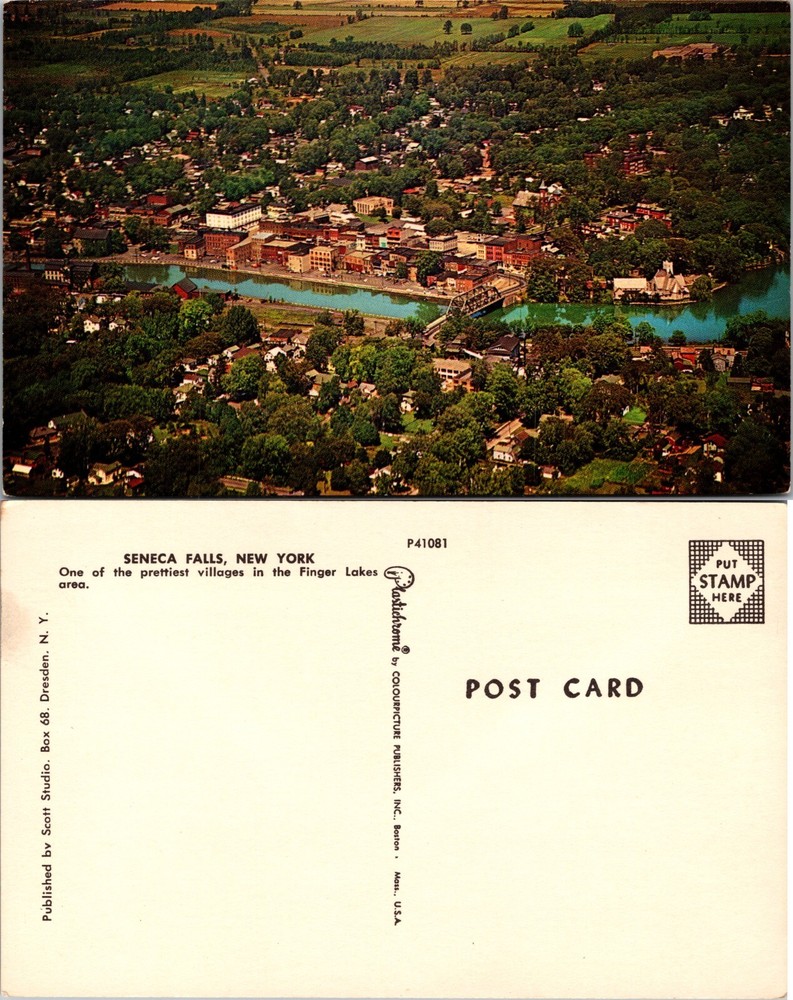 Aerial View of Village and Canal Seneca Falls New York NY Postcard