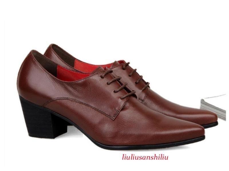 Men's Formal Business British Pointy Toe Leather Cuban Heel Lace Up Oxford Shoes