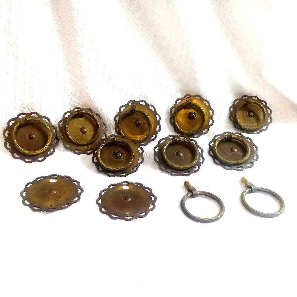 Antique Vintage Brass Hardware Drawer Pulls Handle Furniture Set of 10
