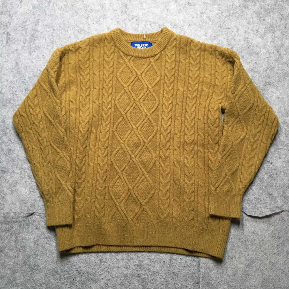 Aelfric Eden Sweater Mens XS Brown Cable Knit Pullover Crewneck Chunky Soft Cozy