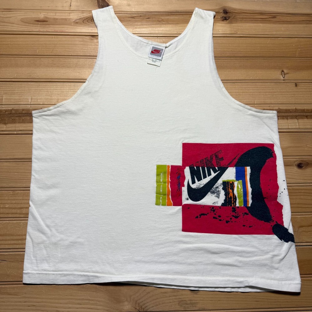 Vintage 90s Nike Abstract Agassi Athletic Sportswear Graphic Tank Top USA - XL