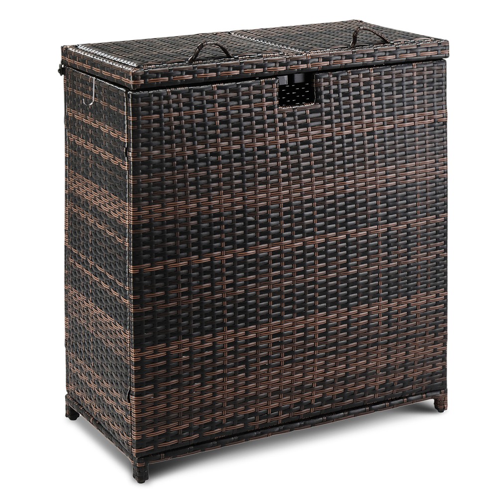 72 Gallon with Double Top Lid Trash Can, Brown Woven Rattan Trash Can