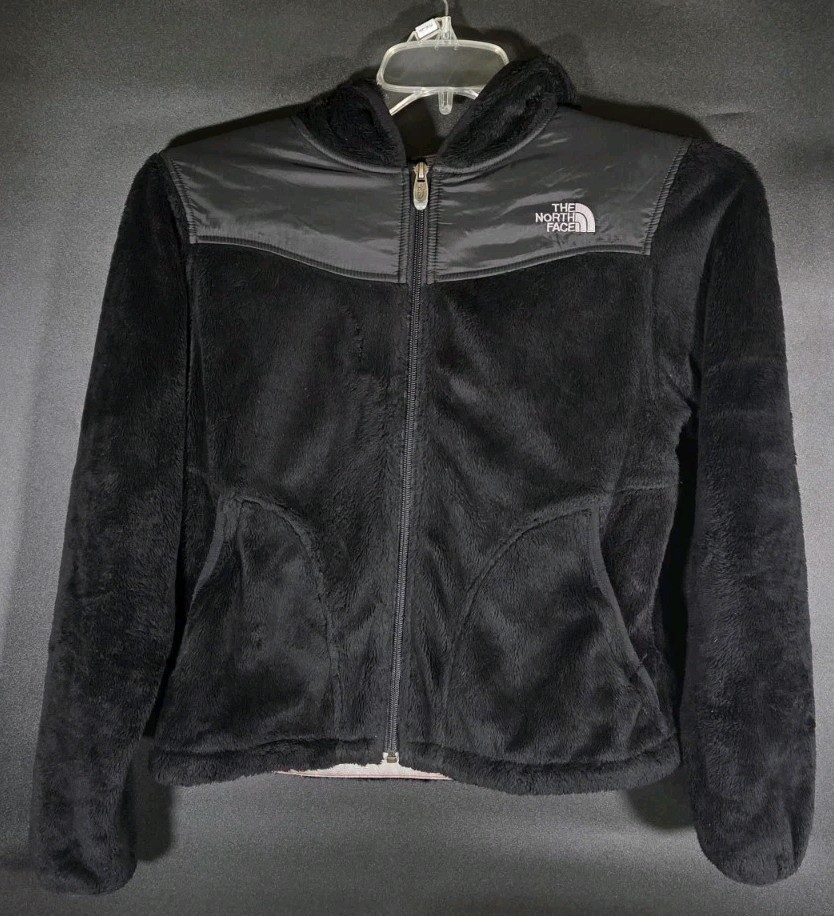 Women's North Face Black Hooded Thermal Fleece Jacket Small 100% Polyester