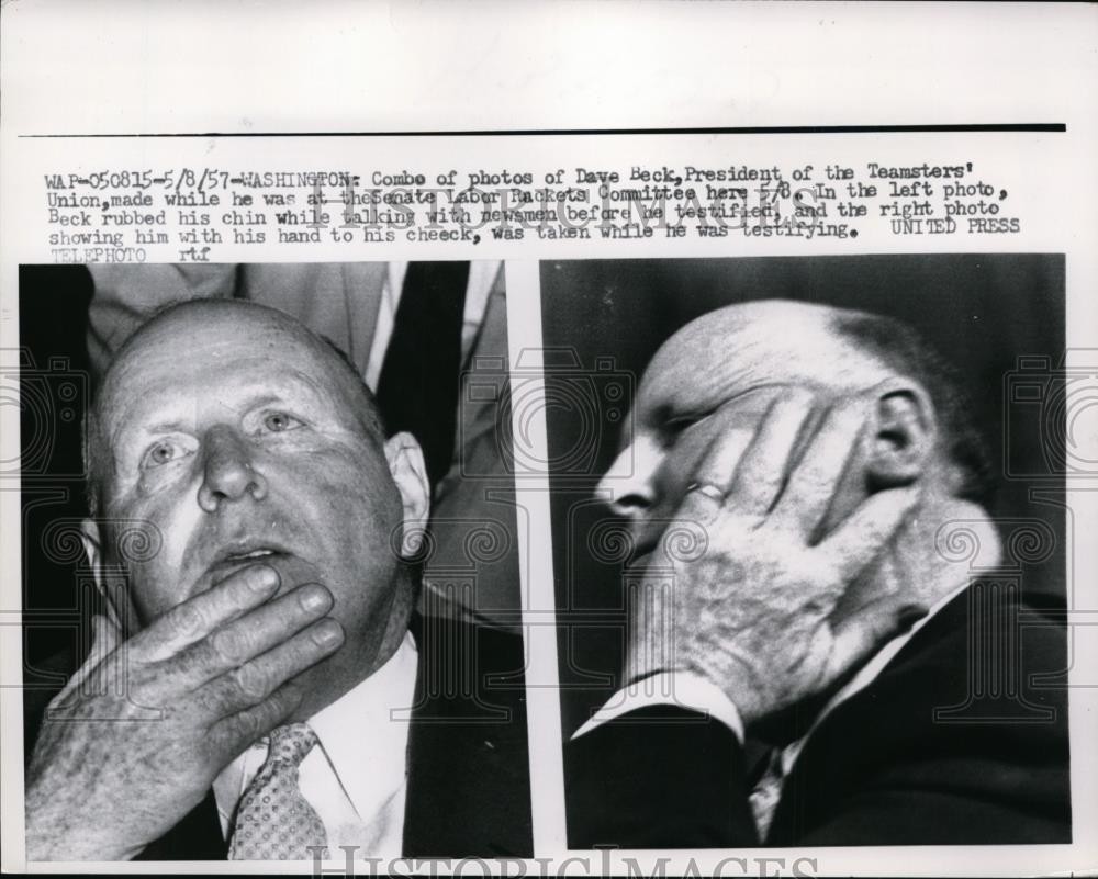 1957 Press Photo Dave Beck of Teamsters Union at Senate Rackets Committee
