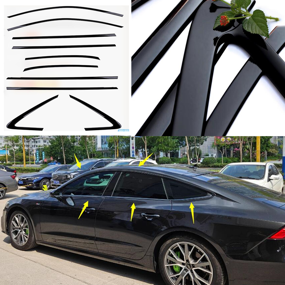ABS Black 10x Audi A7 S7 2019-2024 Full Window Trim Cover Set