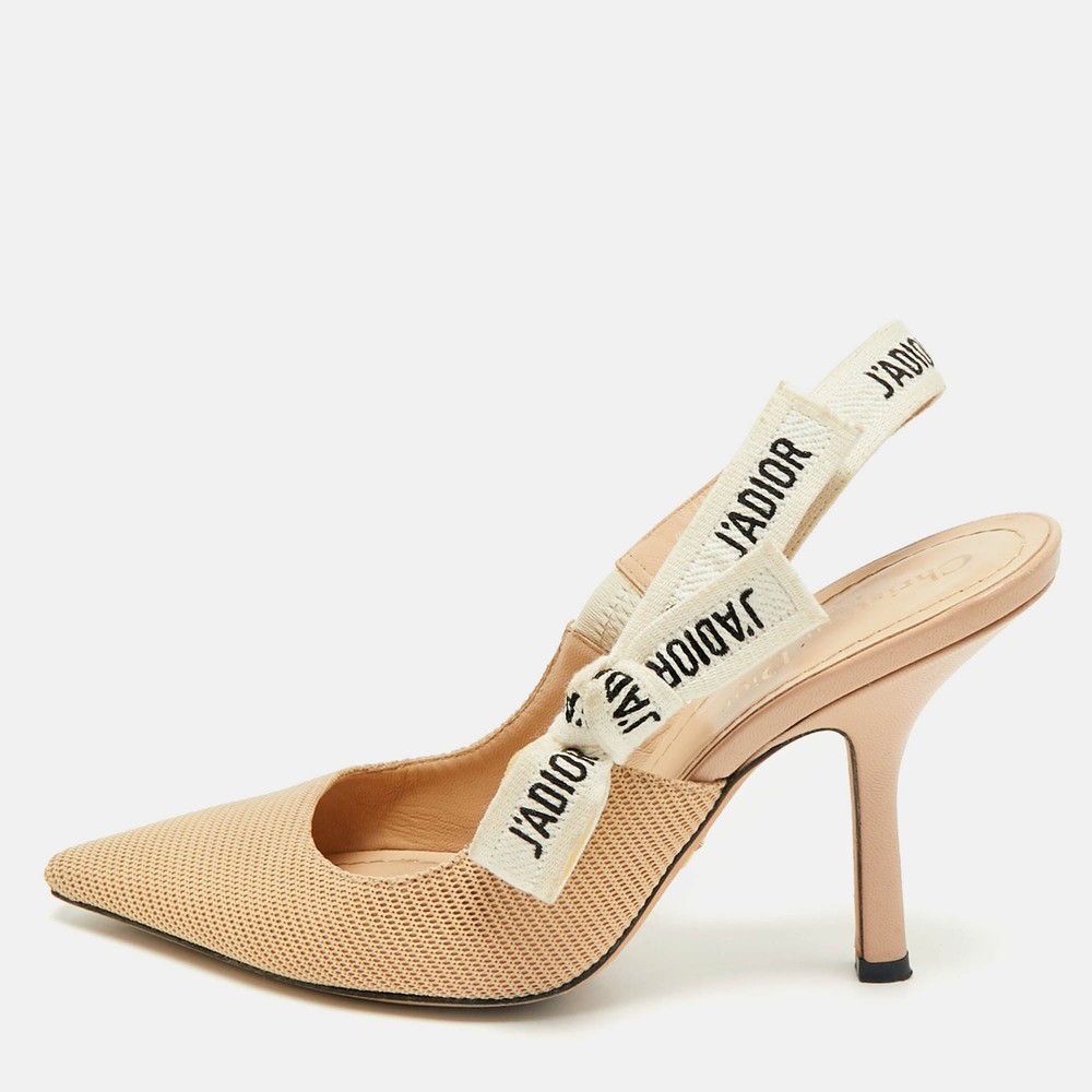 Dior Beige JAdior Slingback Pumps Size 37.5 Technical Fabric Pointed Toe