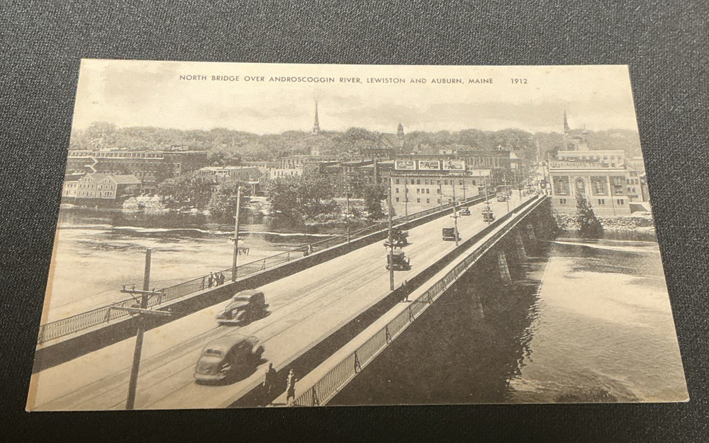 Vintage Postcard RPPC North Bridge Androscoggin River Lewiston Auburn Maine